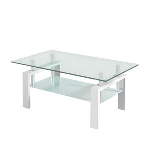 HomeRoots 39" Clear and White Glass and Steel Coffee Table With Shelf - 1 of 4