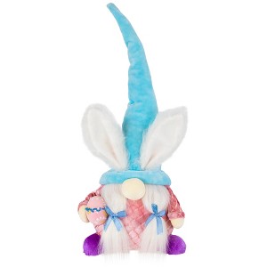 Northlight Girl Gnome Girl with Bunny Ears Easter Figure - 18.25" - Blue and Pink - 1 of 4