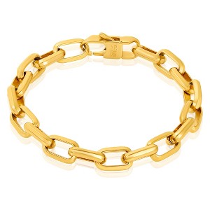 West Coast Jewelry Men's Beveled Edge Large Nautical Oval Gold Link Chain Bracelet - 1 of 4