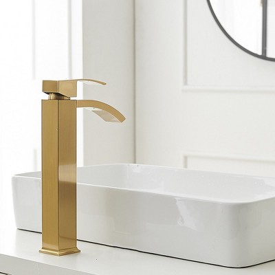 Brushed Gold Single Handle Waterfall Vessel Sink Faucet