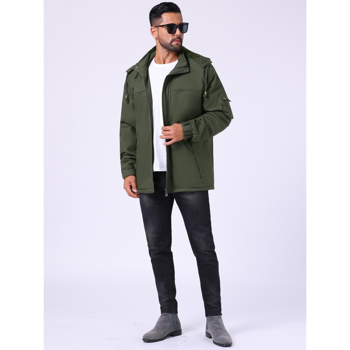 Мужские куртки INSPIRE CHIC Men's Winter Warm Fleece Lined Thicken Hooded Work Parka Jacket Large Dark Green — фото 2