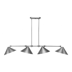 Toltec Lighting Tangent 4 - Light Island Pendant Light in  Brushed Nickel with 12" Brushed Nickel Metal Shade Shade - 1 of 1