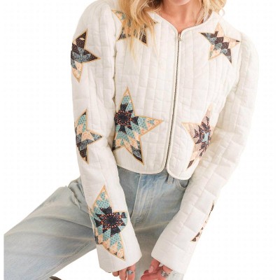Women's Quilted Multi Star Padded Western Jacket - Blue B