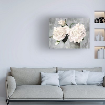 White Blooms in Gray Vase Canvas Art with Wood Frame