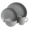 Gibson Home Rockaway Round Stoneware Coupe Edged Dinnerware Set, Service for 4 with Dinner Plates, Dessert Plate, Bowls, & Mugs, Grey w/ Metallic Rim - 3 of 4