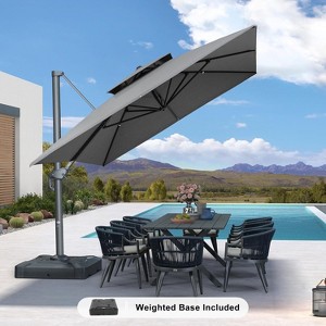 PURPLE LEAF Outdoor Cantilever Umbrella with Base Large Patio Umbrella Windproof Heavy Duty Hanging Offset Umbrella for Garden Outdoor Pool - 1 of 4