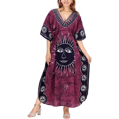 LA LEELA Women's Summer Holiday Beach Casual Dailywear Loose Caftan Long Boho Sleepwear Loungewear Dashiki House Dress for Women 2X-3X Pink, Sun