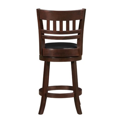 Cherry Wood Swivel Counter Stool with Black Faux Leather