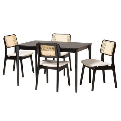Dannon Black and Cream Oak 5-Piece Dining Set with Woven Rattan Backrests