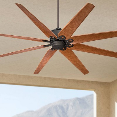72" Black Steel Industrial Ceiling Fan with Remote Control and Medium Wood Blades