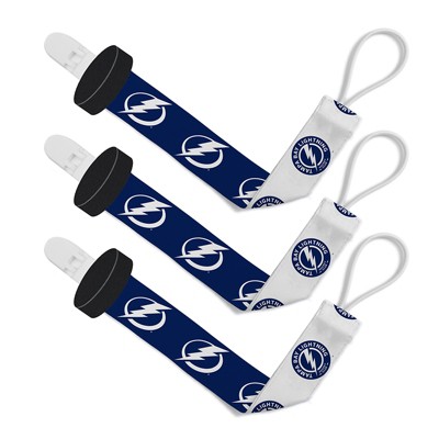 Image of BabyFanatic Officially Licensed Unisex Baby Pacifier Clip 3-Pack NHL Tampa Bay Lightning