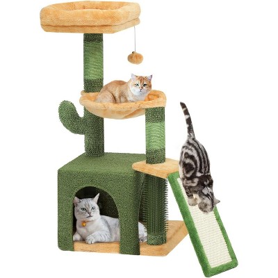 Cactus Cat Tree for Large Cats: 60" Tall with Self-Grooming Brush, Cute Kitten Climbing Tower for Indoor Kittens