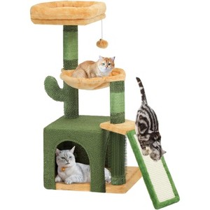 Cactus Cat Tree for Large Cats: 60" Tall with Self-Grooming Brush, Cute Kitten Climbing Tower for Indoor Kittens - 1 of 4