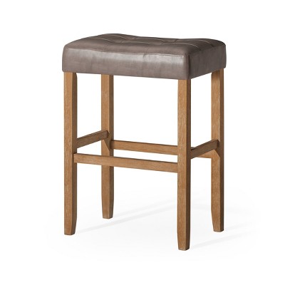 Maven Lane Harper Backless Vegan Leather Bar Stool, Weathered Oak/Grey-Set of 2