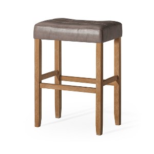 Maven Lane Harper Backless Vegan Leather Bar Stool, Weathered Oak/Grey-Set of 2 - 1 of 4
