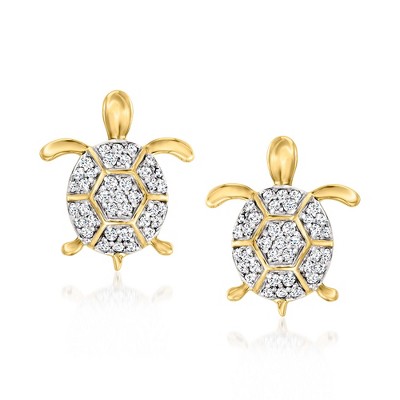 Ross-Simons 0.15 ct. t.w. Diamond Turtle Earrings in 14kt Yellow Gold