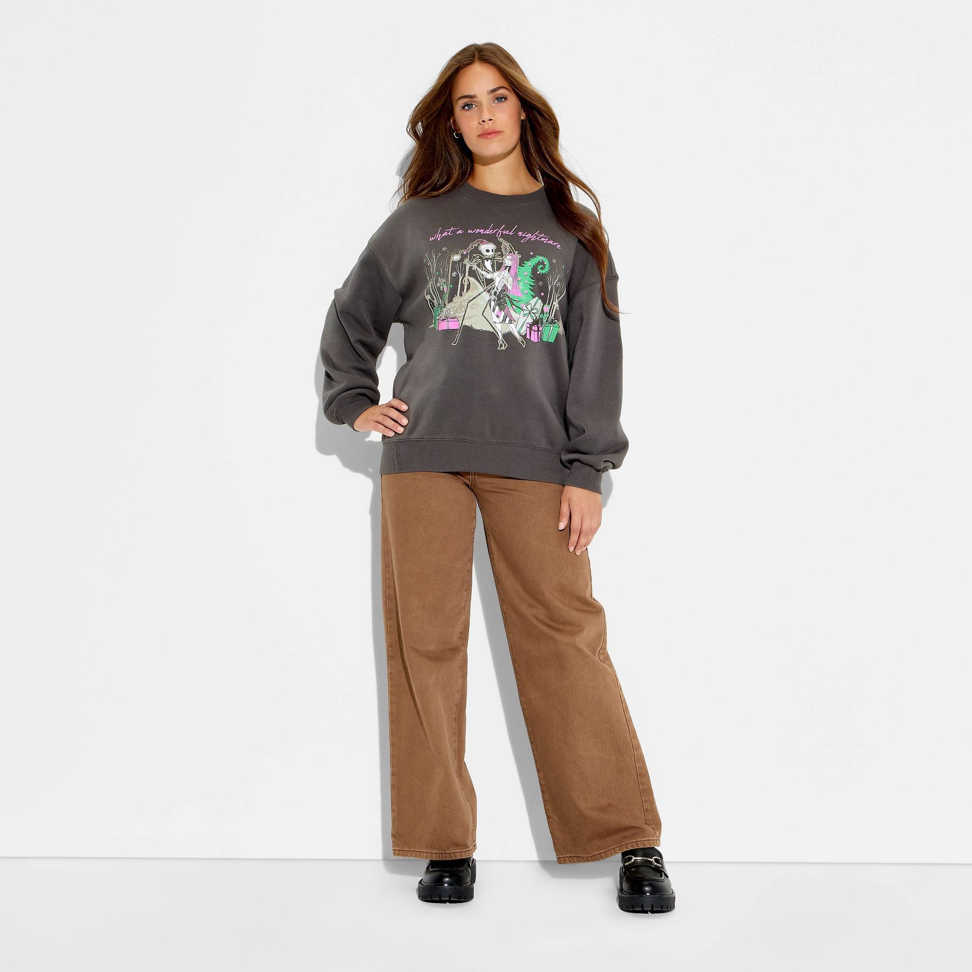 Women's Nightmare Before Xmas Graphic Sweatshirt - Charcoal Gray