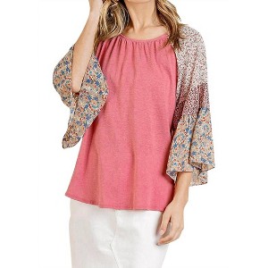 Women's Mixed Print Bell Sleeve Top - umgee - 1 of 4