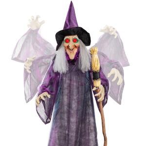 Best Choice Products 5ft Standing Witch, Wicked Wanda Poseable Halloween Animatronic w/ Pre-Recorded Phrases, LED Eyes - 1 of 4