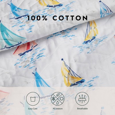 Ahoy Blue Cotton Reversible King Quilt Set