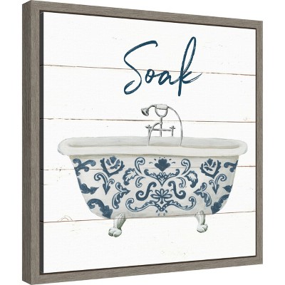 Rustic Blue and White Clawfoot Bathtub Canvas Print