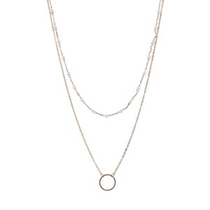 Slickblue Women's Necklace, Gold and Pearl Double Chain with Circle Pendant, Vintage Inspired Style, 14"-18" - 1 of 2