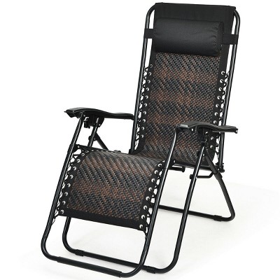 Brown Rattan Zero Gravity Recliner with Cushions and Arms