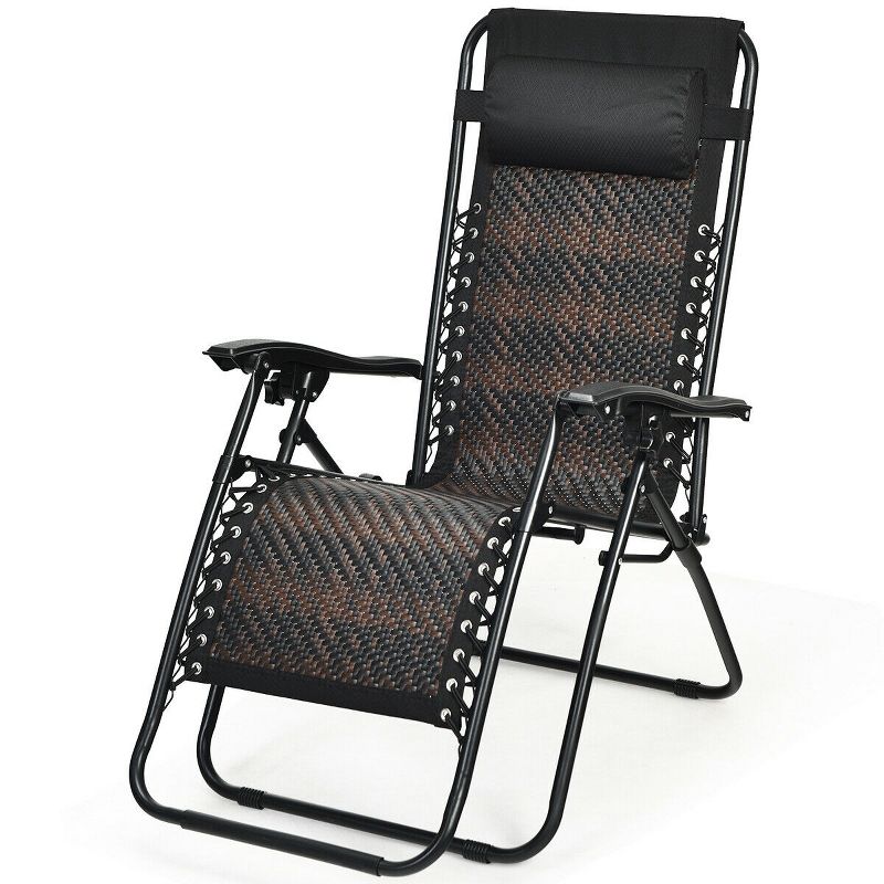 Tangkula Mix Brown Folding Recliner Patio Rattan Zero Gravity Lounge Chair With Headrest, 4 of 6
