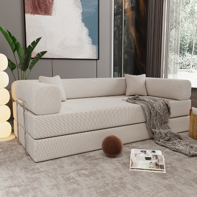 Double sofa, sofa bed, multifunctional compression sofa, wide body sofa, Polyesterre sponge sofa, fine striped Polyester Polyester sofa