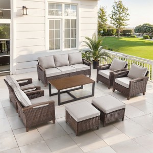 Belord Patio Furniture Set with 47.2" Coffee Table, All Weather Wicker Outdoor Furniture with High Back Patio Chairs, Outdoor Couch and Ottoman - 1 of 4