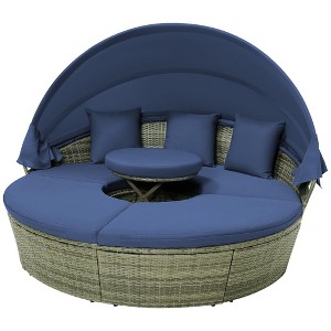 Tangkula Outdoor Round Daybed w/ Retractable Canopy & Side Table Backyard Poolside Lawn - 1 of 4