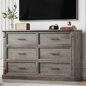 homfan Farmhouse 6-Drawer Dresser w/ Metal Handles - Rustic Wood Storage Dresser for Bedroom, Living Room - 1 of 4