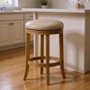 HomeRoots 26" Beige and Natural Faux Leather and Solid Wood Backless Counter Height Swivel Bar Chair - 2 of 4