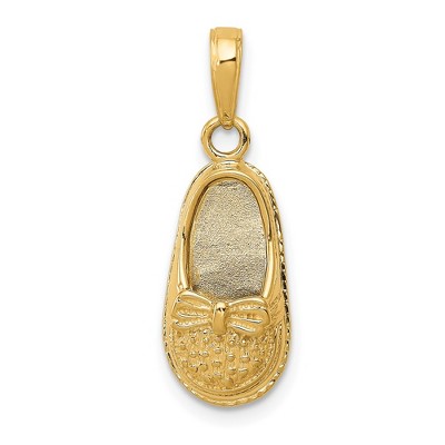 Black Bow Jewelry 14k Yellow Gold Engravable 3D Baby Shoe Pendant, 9mm (3/8 inch)