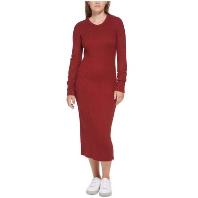 Calvin Klein Womens Ribbed Zipper Slit Sweater Dress