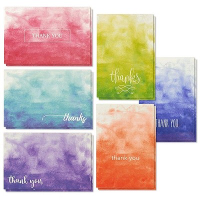 Best Paper Greetings 48 Thank You Cards with Envelopes, Bulk Blank Notes in 6 Ombre Watercolor Designs, Weighted Card Stock for Business, Baby Shower