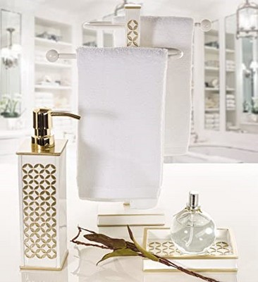 White and Gold Diamond Lattice 4-Piece Bathroom Accessories Set