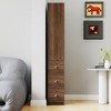 HDZNVF 70.87 inch H Display Storage Cabinet, 4 Tier Shelf, 3 Side Drawers, Modern Wooden Tall Bookshelf Bookcase, Walnut - 3 of 4