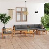 vidaXL 7-Piece Retro Patio Lounge Set - Durable Teak Wood - Completes with Table and Footrest - Thick, Comfortable, and Easy Cleaning Gray Cushions - 2 of 4