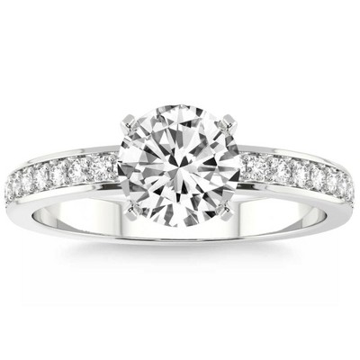 Pompeii3 1/5Ct Lab Created Diamond & 7mm Moissanite Round Engagement Ring in 10k Gold