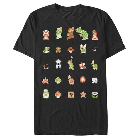 Men's Nintendo Super Mario Bros Pixel Cast T-shirt - Black - 3x