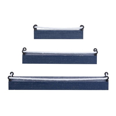 Contemporary Wood and Metal Wall Shelf Blue - Olivia & May