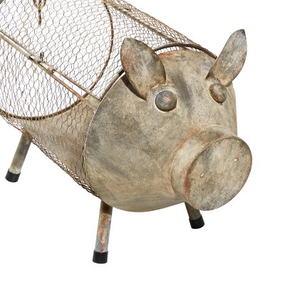 11" & 8" Wide 2pc Planters Farmhouse Metal Pigs - Olivia & May: Iron Garden Statues, No Drainage Holes, 4 of 7