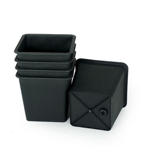 SEVOBAL Planters 5" Square Nursery Plant Pot With Drainage Holes Lightweight UV Resistant Durable And All Season (5 Pack), Black, 5.00"*5.00"*4.70" - 1 of 4