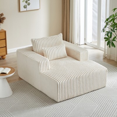 Modern 62.5" Single Sofa Chair, Plush Corduroy, Fluffy Lounge with Backrest Pillow for Living Room