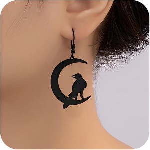 Black Moon & Crow Earrings | Vintage Punk Style for Halloween - 1 of 4