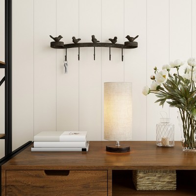 Adjustable White Cylinder Lamp with Wood Base and LED Bulb