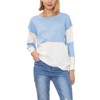 Anna-Kaci Women's Long Sleeve Color Block Pullover Top with Ribbed Crew Neck and Relaxed Fit