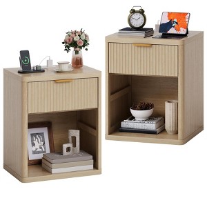 Bedside Table Nightstand with Bedside Storage, Bedroom Side Table and Organizer, Functional and Fluted Nightstand - 1 of 4