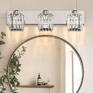 DORESshop Modern LED Vanity Light 3-Light Chrome Bathroom Wall Sconce with Square Crystal Shades for Bathroom Bedroom and Mirror Lighting - 1 of 4